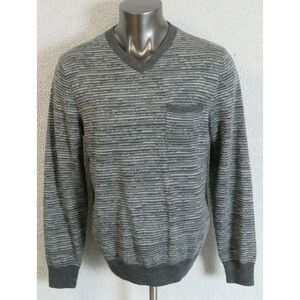 Mens Grayers Gray V Neck Sweater Long Sleeve‎ Merino Wool Front Pocket Size XL